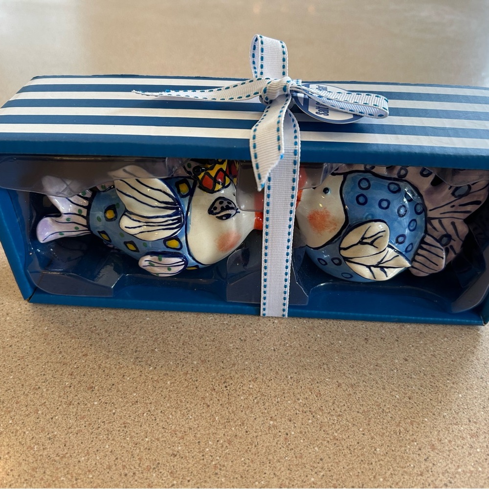 Ceramic Fish Salt and Pepper Shakers - Blue Sky